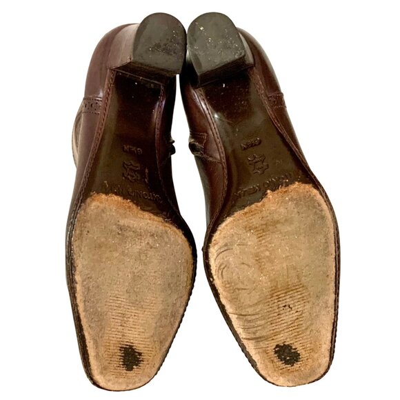 Antonio Melani Leather Anke Boots Coffee Brown Bootie US 6.5 Block Heel Side Zip - Picture 8 of 9